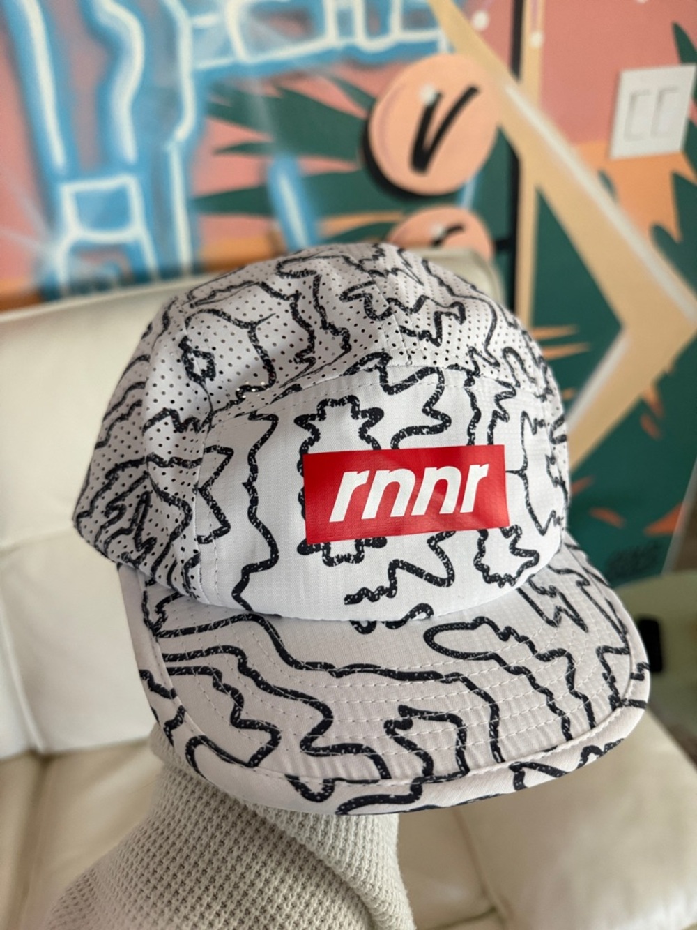 RNNR White Patterned 5-Panel Cap